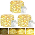btfarm 3 Pack Fairy Lights Battery Operated with Timer, 16.4 FT 50 LED Silver Wire Twinkle String Lights 8 Modes Dimmable Waterproof for Indoor Christmas Bedroom Wedding Decorations, Warm White