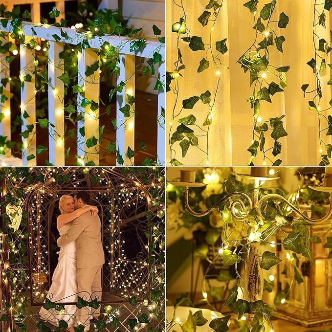 KASZOO 2 Pack 6.56 Ft Vine with Fairy Lights, 80LEDS Battery/USB Operated, Vine String Lights, Ivy Garlands with Fairy Lights for Bedroom Party Wall Room Hanging Decor