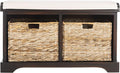 SAFAVIEH Home Collection – Freddy Brown Storage Bench with Wicker Baskets & Cushion, Entryway Seating Bench, Fully Assembled (AMH5736A)