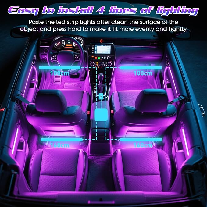 Winzwon Led Lights for Car Accessories Interior, Christmas Stocking Stuffers White Elephant Gifts for Men Women Adults, APP Control with USB Port Color Change Lights for Truck Decor 2 Pack