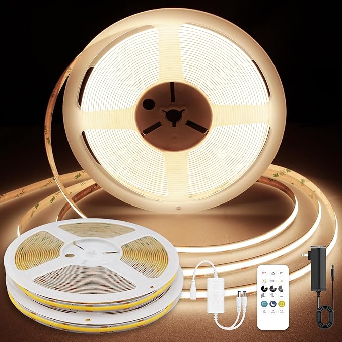 COB LED Strip Lights 65.6ft, LED Lights Warm White 3000K Strip Lights with Remote& App, Dimmable Super Bright 24V White LED Tape Lights,Cabinet Office Lighting
