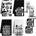 8 Pcs Farmhouse Kitchen Decor Accessories Set 4 Black White Kitchen Dish Towels 2 Oven Mitts 2 Pot Holders Kitchens Towels Pot Holders Oven Mitt Decor for Cooking Baking Housewarming Daughter Mom Gift