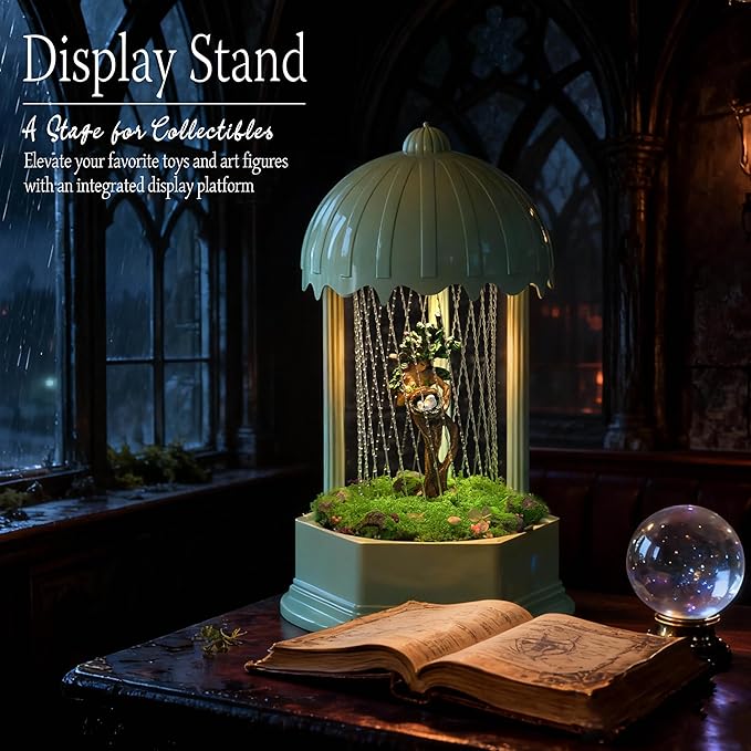 Forest Series Tree Mother Oil Rain Lamp – Gradient Green Sculptural Mood Light & Mossy Display Stand, Healing Nature Goddess Decor with Spirit Birds & Aroma Diffuser (Complete Set)