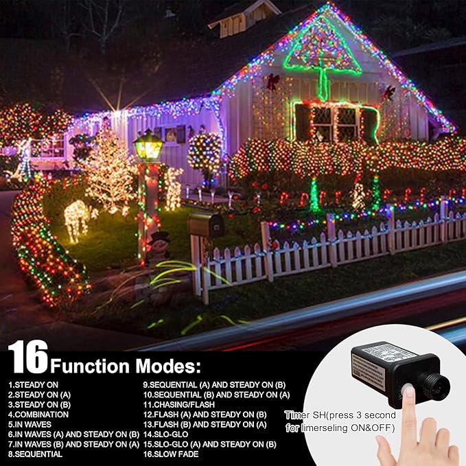 99ft Christmas Decorative Mini Lights, 300 LED Transparent Wire Fairy Starry String Light Plug in, 16Lighting Modes for Indoor Outdoor Xmas Tree Wedding Party Decoration (Warm White and Multicolor)