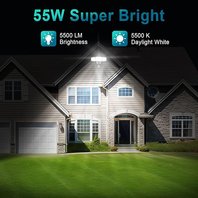 USTELLAR 55W Plug in Motion Sensor Lights Outdoor, Flood Lights Motion Sensor with Remote Control, Dusk to Dawn Security Light for Outside, 5000k, 5500lm, IP65 Waterproof for Porch, Yard-2 Pack