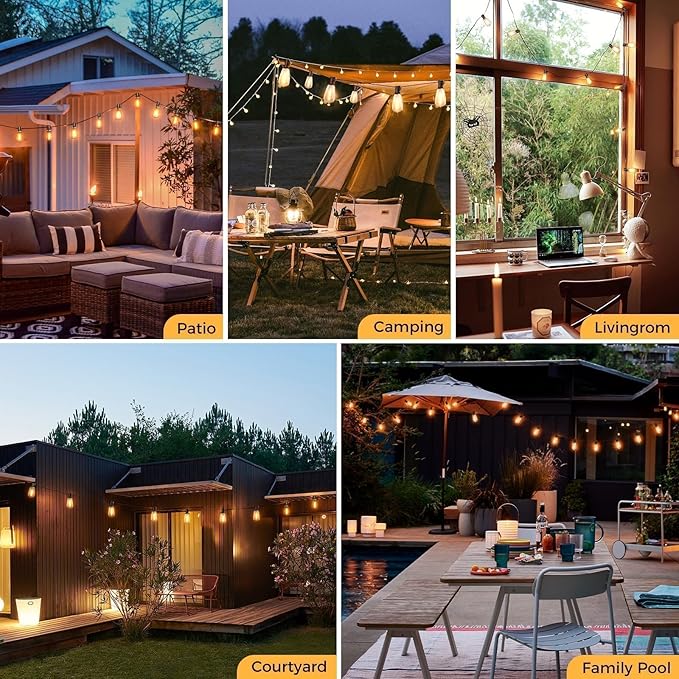 litogo 55FT LED Outdoor String Lights with Dimmer, Waterproof Patio Lights with ST38 Vintage Edison Bulbs, Warm White Outside Hanging Light with Timer for Yard Gazebo Party