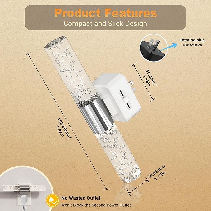 JandCase Night Lights Plug into Wall, 180° Rotating 2 Pack 3000K Soft Light LED NightLights, 0-100LM Adjustable Brightness, Plug in Night Light with Auto Light Sensor,for Bathroom,Hallway,Bedroom