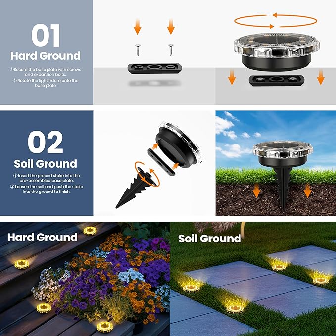 SOLPEX Solar Ground Lights 12 Pack, Solar Pathway Lights Outdoor Waterproof, Landscape Lighting for Garden, Walkway, Driveway, Yard, Deck, Patio, Swimming Pool (Warm White)