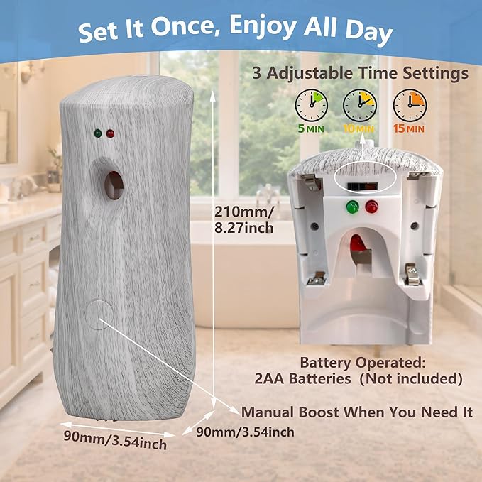 Automatic Air Freshener Spray Dispenser (2-Pack) Wall Mounted or Free Standing, Commercial and Home Use, Multiple Time Scent/Mist Release Settings for Room/Restroom Sprayer (BHW1101)