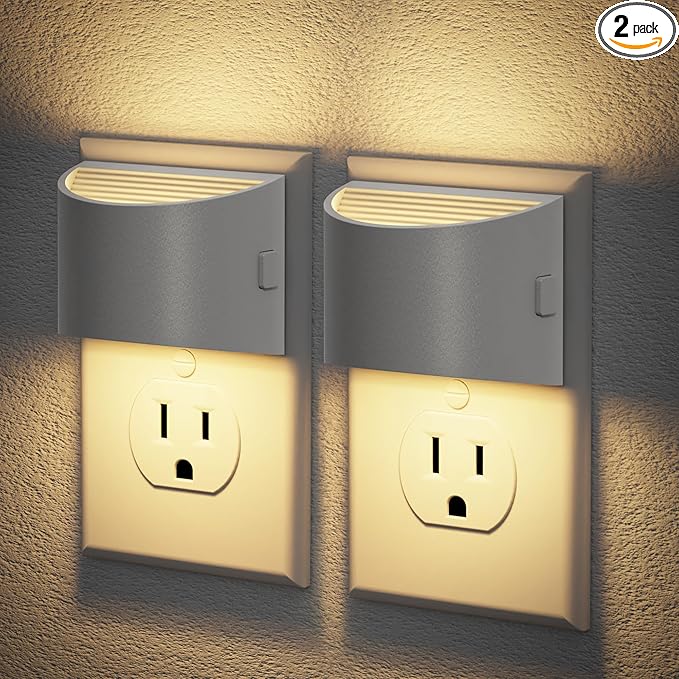 JandCase Night Light, Automatic Night Lights Plug into Wall,2 Pack Dusk to Dawn Sensor Nightlight, 3000K Soft White Brightness Adjustable Nightlight for Kids Bedroom Hallway Kitchen Decor