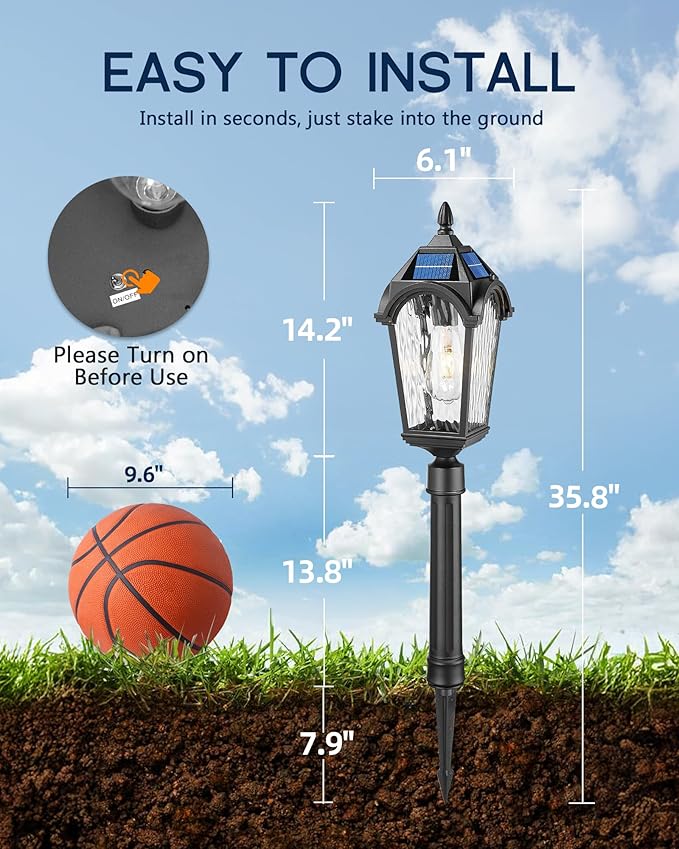 FEMILA Solar Post Lights Outdoor, 35.8" Aluminum Glass Outdoor Pathway Lights, Dusk to Dawn Solar Landscape Light with Remote Control for Yard Garden Driveway, 4FYX92GL-SL BK
