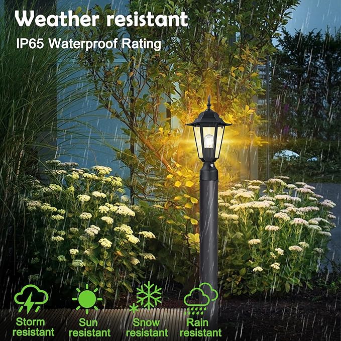 Dusk to Dawn Outdoor Post Light, Pole Lantern, Waterproof Die-Cast Aluminum Pole Light Fixture with Glass, Exterior Post Lamp for Garden Yard Patio Pathway, Matte Black, 2-Pack