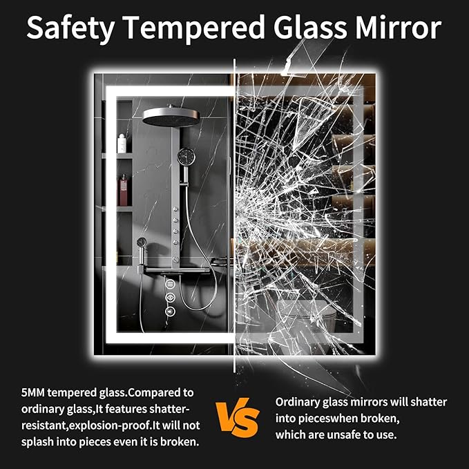 30"x30" LED Bathroom Mirror with Lights, Dimmable，Anti-Fog，Bathroom Vanity Mirror for Wall, Backlit + Front Lit, Memory Function, Shatter-Proof，Tempered Glass