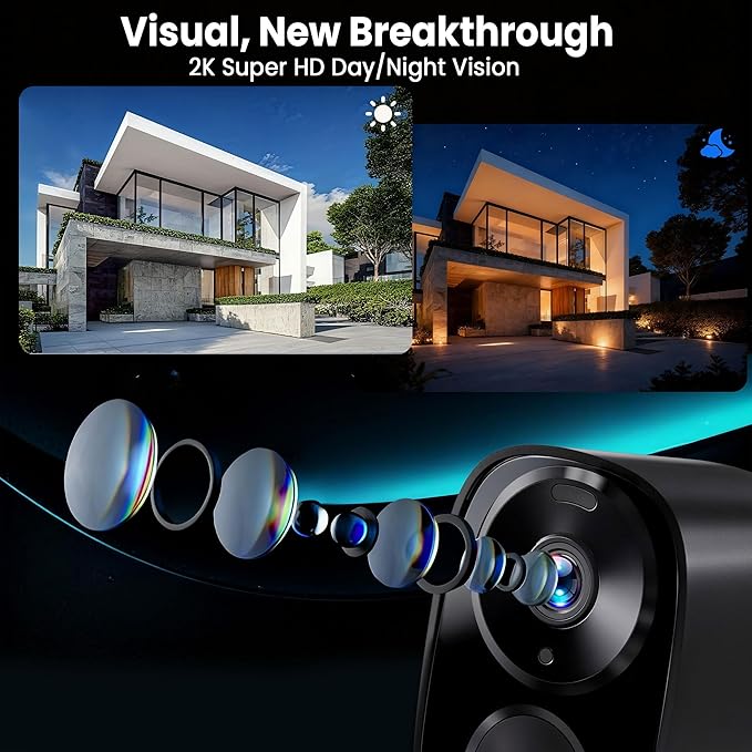 2026 Upgraded 2K Security Cameras Wireless Outdoor (2-Pack), Free Cloud & SD Storage, Long Battery Life, 2.4G/5G Wifi Support, Motion Detection, Color Night Vision, Spotlight, Waterproof, 2-Way Talk