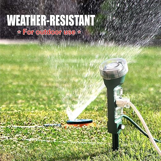 Clear Power Outdoor Power Strip Yard Stake Programmable Mechanical Timer, 6 Grounded Outlets - 6 ft Cord, Weatherproof for Outdoor Lamps Lights Ponds Christmas Lights DCOT-0007-DC