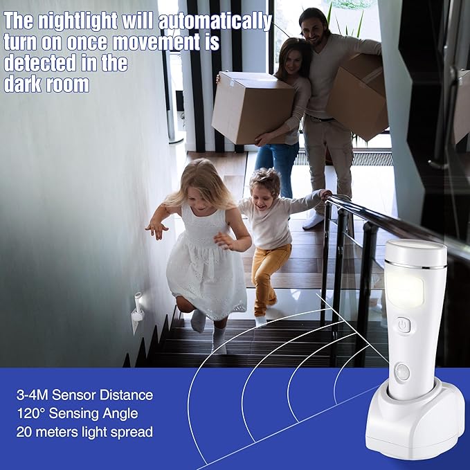 Enhon 3 Pack 4 in 1 LED Emergency Lights for Home Power Failure, Rechargeable Plug in Flashlight Motion Sensor Night Light, Automatic Turn On Power Outage Light for Home Hurricane Supplies (White)