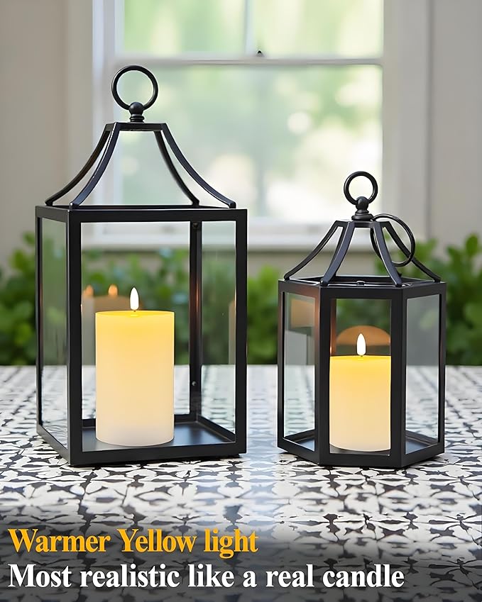 3"x4" Flickering Flameless Candles with Remote Timer, 3" Diameter White Pillar, Real Wax, Set of 2 Large Battery Operated LED Candles for Table and Fireplace Decor (H 4")