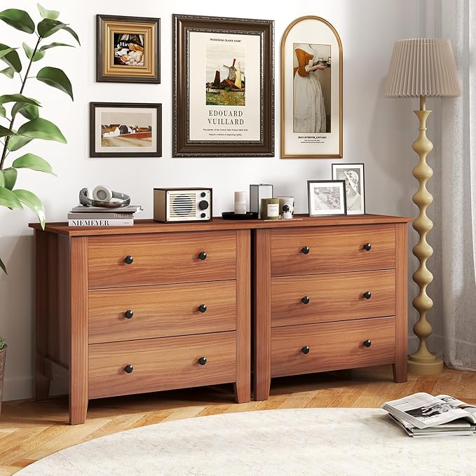 Giantex Small 3-Drawer Dresser for Bedroom - 28.5” x 18” x 26” Wide Chest of Drawers, Modern Large Nightstand, Storage Cabinet, Closet Storage Organizer for Living Room, Hallway (Walnut)