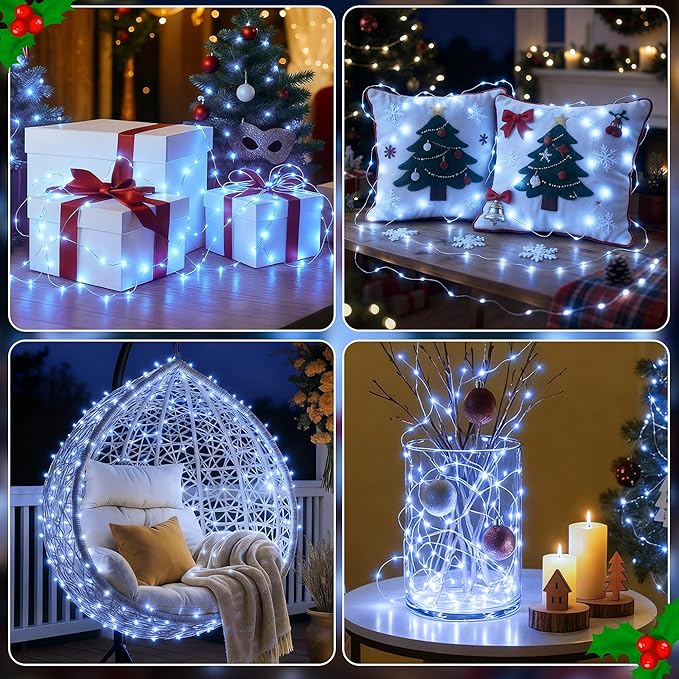 2 Pack 16FT 50 LED Fairy Lights Battery Operated with Timer, 8 Modes USB Mini Twinkle Light, Small String Lights for Tree Wreath Vase Bedroom DIY Holiday Wedding Party Decorations-Cold White