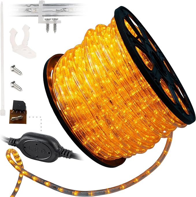 WYZworks 1656LEDs 150ft LED Outside Rope Lights, Outdoor ETL Certified Waterproof Permanent 360 Degree Light Emitting, Flexible Tube, Connectable, Christmas Palm Tree Exterior Landscape, Orange
