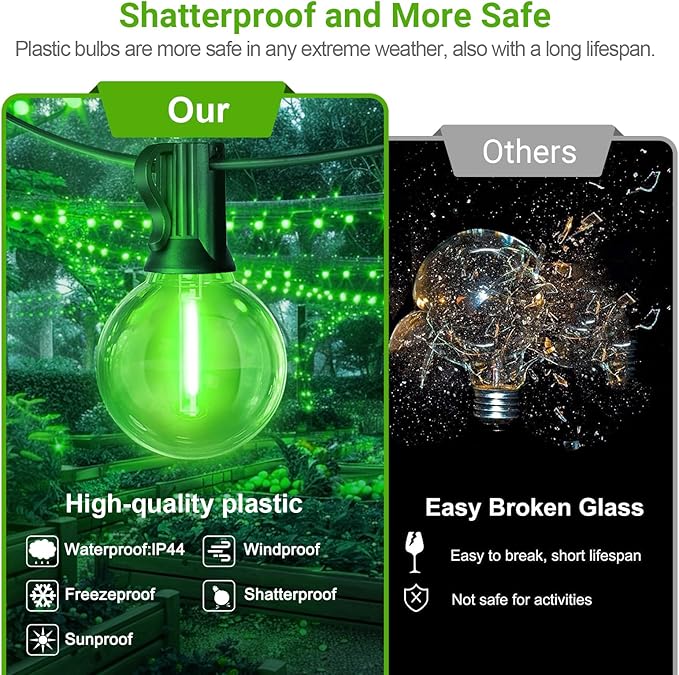 LAMPHOME LED Outdoor String Light, 26Feet Patio Lights with 12+1 Edison Shatterproof Bulbs(1Spare), UL Waterproof Outside Lights connectable Dimmable for Backyard Porch Decor,Green