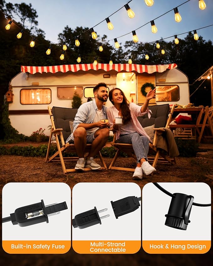 Torkase Dimmable S14 LED Patio Lights 60FT 20+1 Vintage Bulbs, ETL Listed Commercial Grade Waterproof String Lights for Porch, Gazebo, Market Lighting