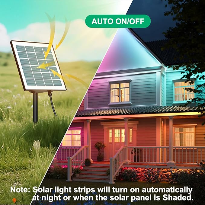 Smart Solar Led Strip Lights Outdoor, 16.4ft RGBICW Solar Rope Lights Self-Adhesive Waterproof with Remote Timer and Auto On/Off, Perfect for Deck, Patio, Poolside, Camping Decor