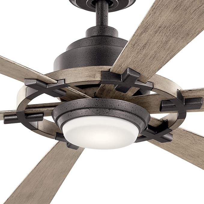 Kichler 52 Inch Gentry Lite LED Ceiling Fan and Etched Cased Opal Glass in Anvil Iron with Distressed Antique Grey Blades,Satin Black/Silver