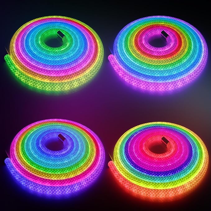 maylit 360 Degree Luminous Reticulate Weave Rope Lights, 16.4ft Addressable ICRGB LED Strip Lights, Music Sync, DIY Design, USB Powered Flexible LED Lights for Gaming Room Living Bedroom Wall Decor