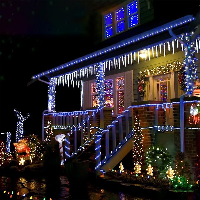 200ft LED Rope Lights Outdoor, 1440 LED Flexible Tube Lights with 8 Modes, Waterproof LED Rope Lighting for Outside Garden Patio Bedroom Party Pool Fences Indoor Outdoor Christmas Decor (White & Blue)