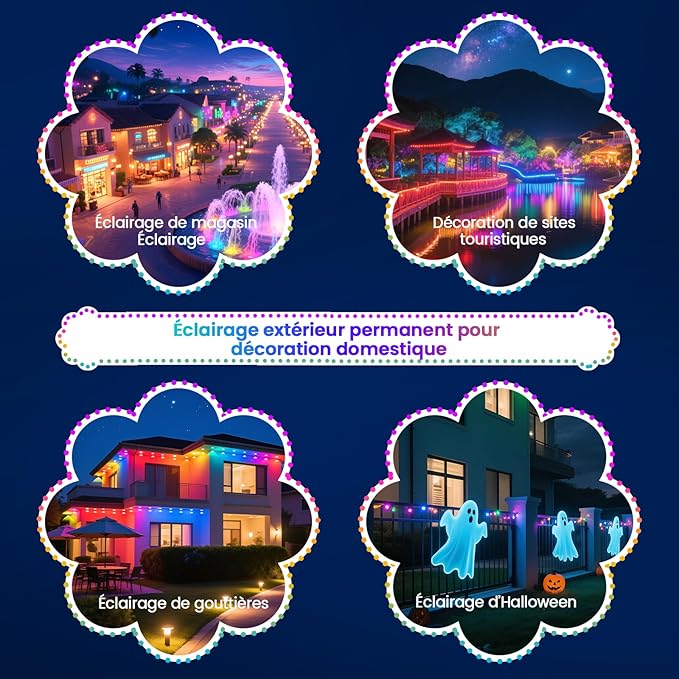 Permanent Christmas Lights Outdoor, DIY App & Bluetooth Music, Waterproof Ip65, 200 Ft Permanent Outdoor Lights for Soffit Fence Garage Landscape Patio.