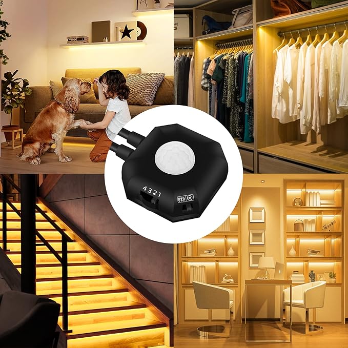 HOUHUI 9.84ft Motion Activated LED Strip Lights, Warm White, Non-Waterproof, USB Powered, with Motion Sensor and Automatic Shut-Off Timer