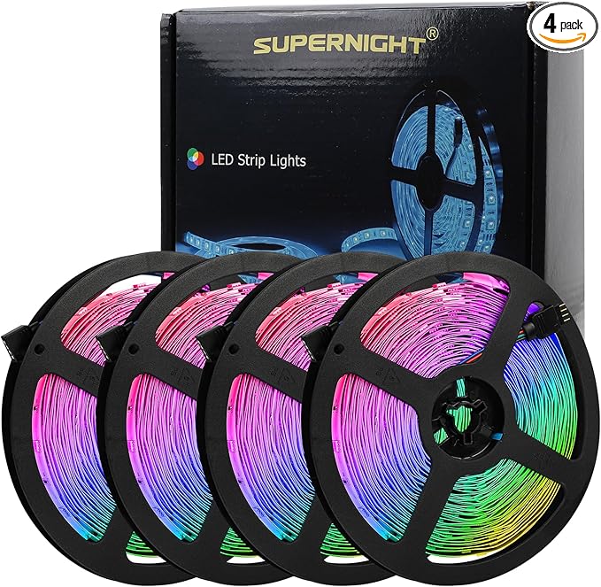SUPERNIGHT 131.2FT Led Light Strips, 4 Rolls of 32.8FT 5050 300 Led Strip RGB, Color Changing Led Rope Lights, TV LED Backlight Decor, Led Tape Light for Bedroom, Party