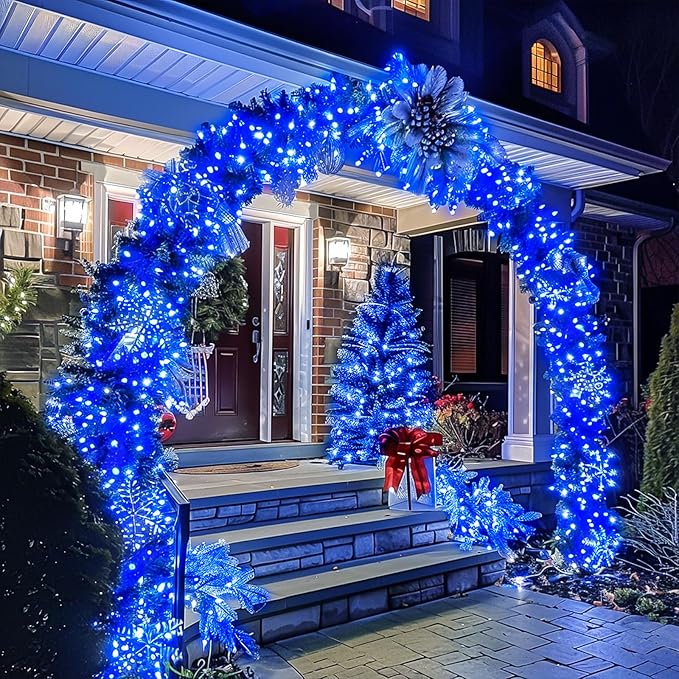 JMEXSUSS 150 LED Blue Christmas Lights Indoor Outdoor, Connectable 59 ft String Lights Plug in, 8 Modes Blue Twinkle Fairy Lights for Bedroom Patio Party Tree Christmas Decorations (Pack of 2)