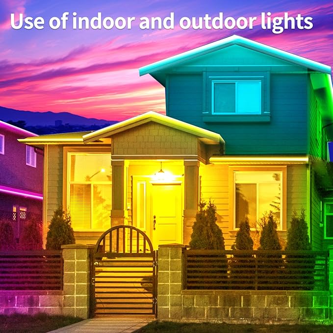 100ft Outdoor LED Strip Lights Waterproof with Remote/APP Control,Music Sync RGB Outdoor Led Rope Lights,Dimmable LED Rope Light for Bedroom Balcony roof Garden Staircase Parties