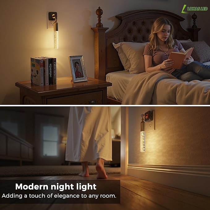 L LOHAS LED Night Lights Plug into Wall, Dimmable Night Light 0-100LM, Rotating Night Lights with Light Sensor, 3000K Soft Light, LED Acrylic Bubble Nightlight Plug in for Bathroom Hallway, 1 Pack