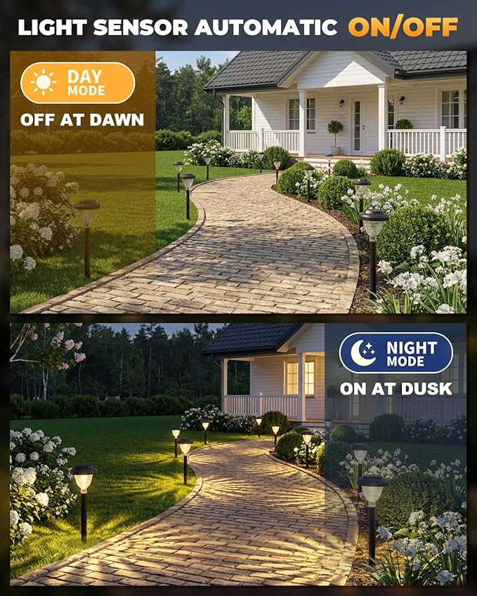 Solar Pathway Lights Outdoor 10 Pack Waterproof Solar Garden Lights Auto On/Off LED Solar Yard Lights 3000K Warm White Solar Stake Lights Outdoor Landscape Path Lights for Driveway Walkway