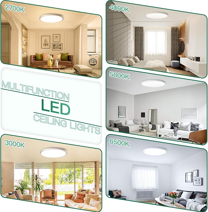 Brightever 15 Inch Large Flush Mount Ceiling Light Fixtures, 3800LM 3000W Equivalent, 2700K-6500K Selectable, 0.67 Inch Extremely Thin 30W Modern Dimmable Flat LED Ceiling Lights for Bedroom, 1 Pack