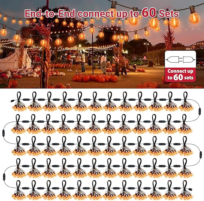 LAMPHOME 4-Pack Globe Outdoor Halloween String Lights, 26FT Patio Lights with 12+1 Edison Shatterproof Bulbs(1 Spare), Connectable Dimmable Orange Lights for Backyard Porch Halloween Decor