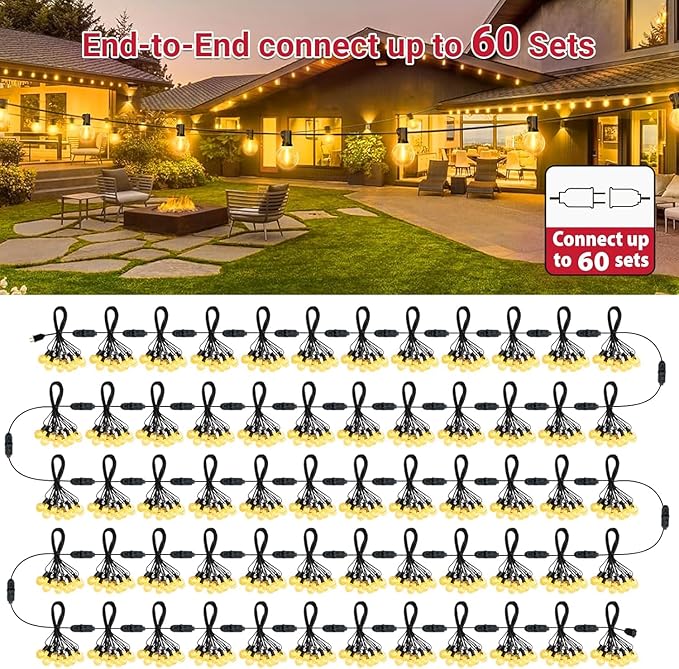 LAMPHOME 2PACK Yellow Outdoor String Lights, 26FT 13 G40 Gold Shatterproof Patio Lights, IP65 Waterproof Dimmable Connectable Globe LED Hanging Lights for Backyard, Bistro, Porch, Deck, Balcony