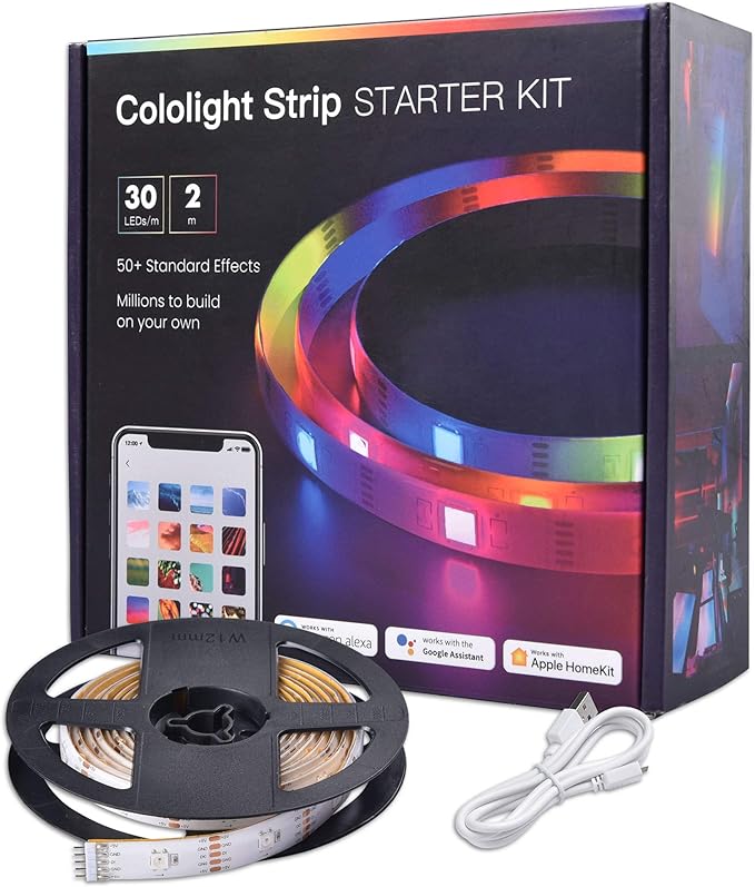 Yescom APP Control LED Strip Light 6.6ft Music Sync Color Changing WiFi Smart 60 LEDs Ambient Lamp Compatible with Alexa & Google Assistant for Bedroom Gaming Room