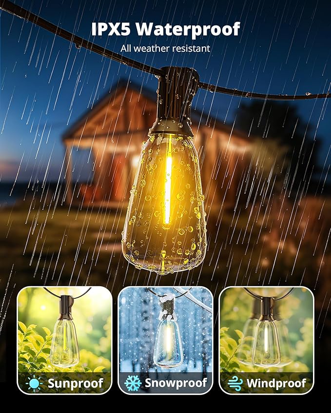 VIPAR Outdoor String Lights 30FT LED Patio Lights Waterproof with 13+1 Shatterproof ST38 Edison Bulbs, Connectable Outside Hanging Light for Porch, Garden, Backyard, Deck, Balcony, Decor, 2700K