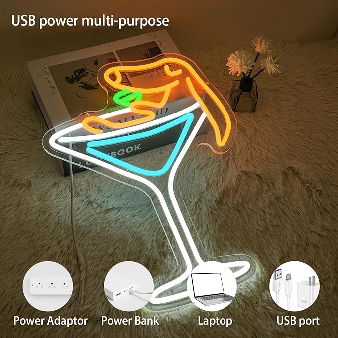 Dachshund Neon Sign for Wall Decor, Dog Martini Bar Neon Light, USB Powered Dachshund Martini LED Light up Sign for Bedroom, Bar,Man Cave,Home, Party