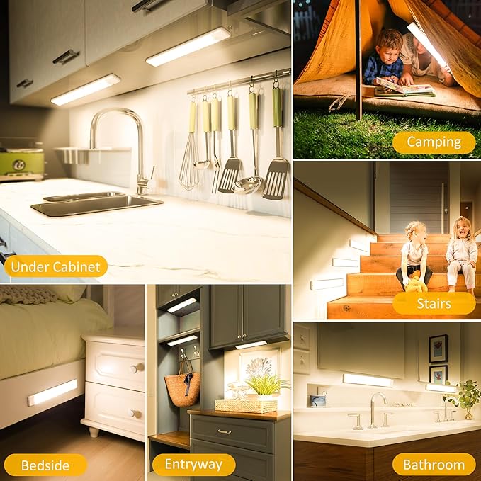Motion Sensor Under Cabinet Lights, Magnetic Rechargeable Under Counter Closet Light, Wireless Night Light Bar Stick-On, 5-Pack, 3000K Warm White