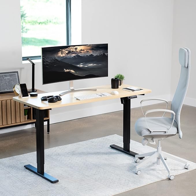 VIVO Electric 60 x 24 in Standing Desk, Memory Height Adjustment, 1B Series, Holds 220 lbs, One-Piece Light Wood Top, Black Frame, DESK-KIT-1B6C
