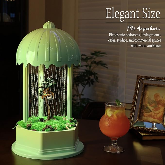 Forest Series Tree Mother Oil Rain Lamp – Gradient Green Sculptural Mood Light & Mossy Display Stand, Healing Nature Goddess Decor with Spirit Birds & Aroma Diffuser (Complete Set)
