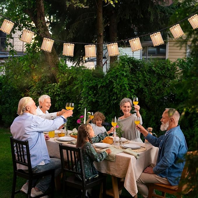 Outdoor-String-Lights-Waterproof, Bamboo Lantern String Lights for Patio, Garden, Porch, Balcony, Gazebo Decorative (Bamboo)