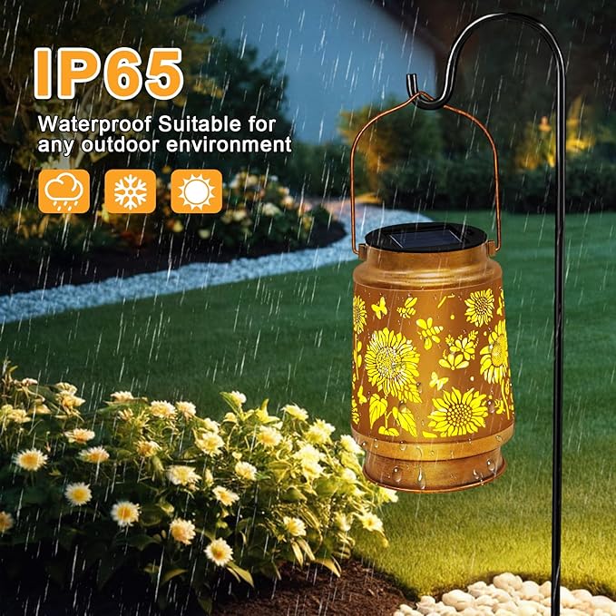 Solar Lanterns Outdoor Waterproof Hanging Solar Lights, Sunflower Garden Decor, Hanging Metal Garden Lights for Yard Patio Lawn Landscape, Birthday Gifts for Women Mom,Grandma Christmas Gifts