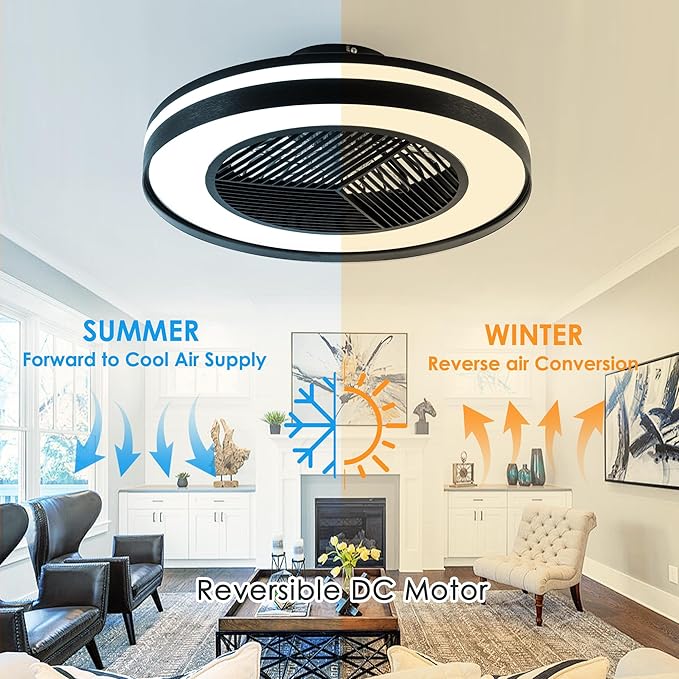 Smart Low Profle Ceiling Fans with RGB Lights Remote/APP/Voice Control, 20" Bladeless Ceiling Fans with 6 Speeds, Timer, Quiet DC Motor, Ceiling Fan with Light for Kids Bedroom/Living Room