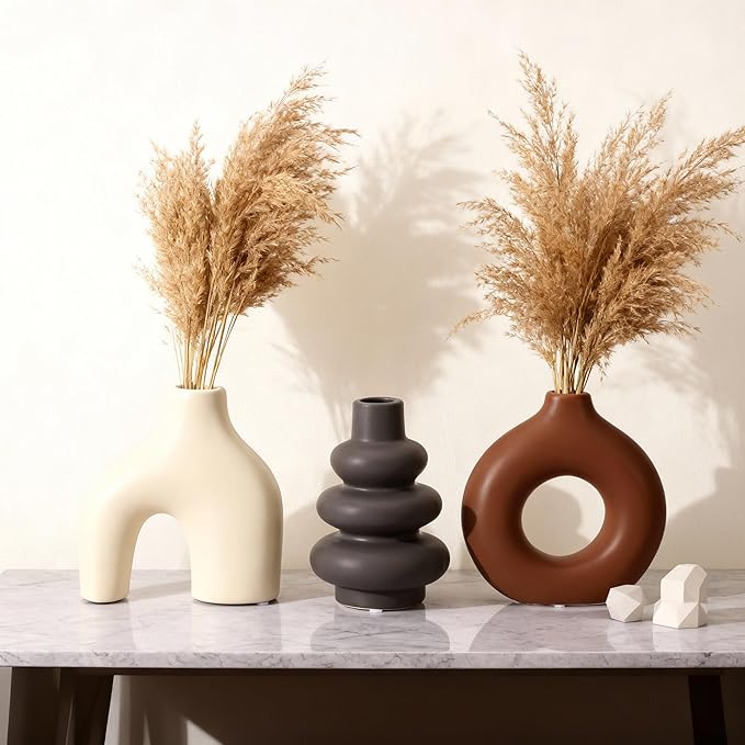 Ceramic 3 Pcs Vase Set,Modern Home Decor Table Centerpiece,Minimalist Nordic Vases, Wedding, Living Room, Bookshelf, Office, Modern Home, Entryway Boho Decor (D)